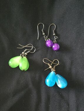Colorful Teardrop & Bead Dangle Earrings - Purple, Green, Blue